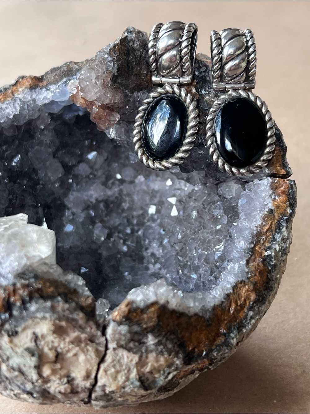 Chunky Bezel Set Black Onyx Drop Earrings
